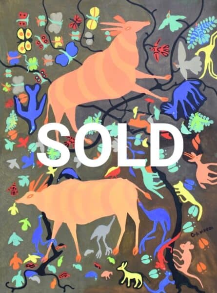 Gamnqoa Kukama. Elands and Birds at Sunset. 120 x 90cm