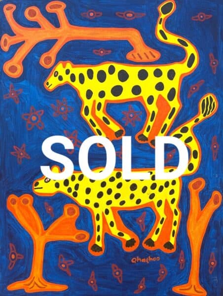 Qhaqhoo Xare. Leopards. 80 x 60cm