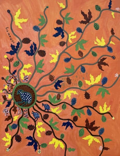 Gamnqoa Kukama-Guineafowl eating Nqoné plant-90x70cm