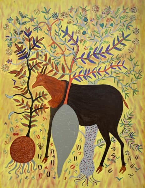 Sobe Qaragae-Eland with Q'aru (Tuber) and Tchábá (Tuber)130 x 100cm
