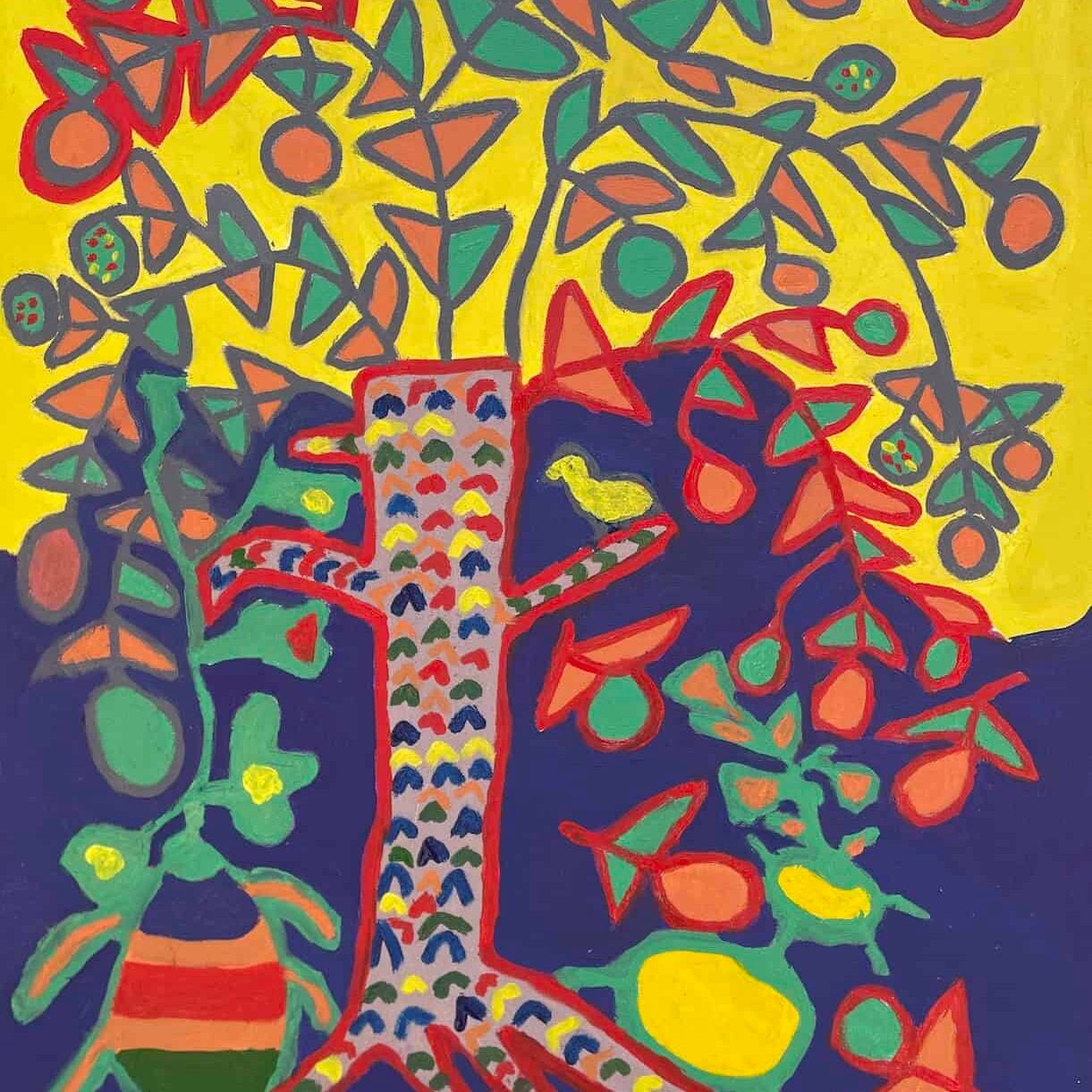 Khamxae Qgam-Ncòné Tree, Càm (morama tuber) and Ncõo-65 x 50cm
